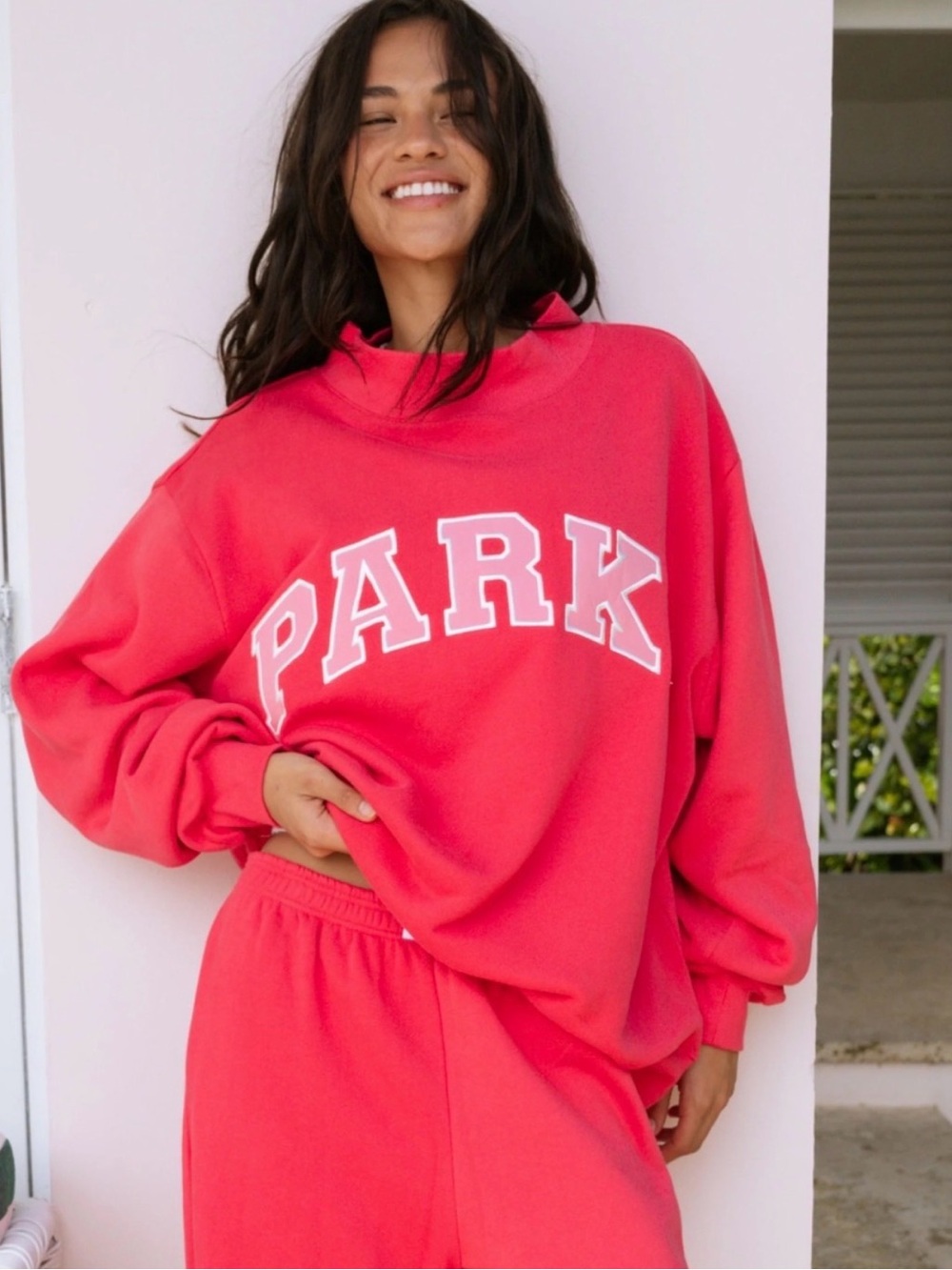 PARKE Heritage Varsity Mockneck in Flamingo Size L/XL